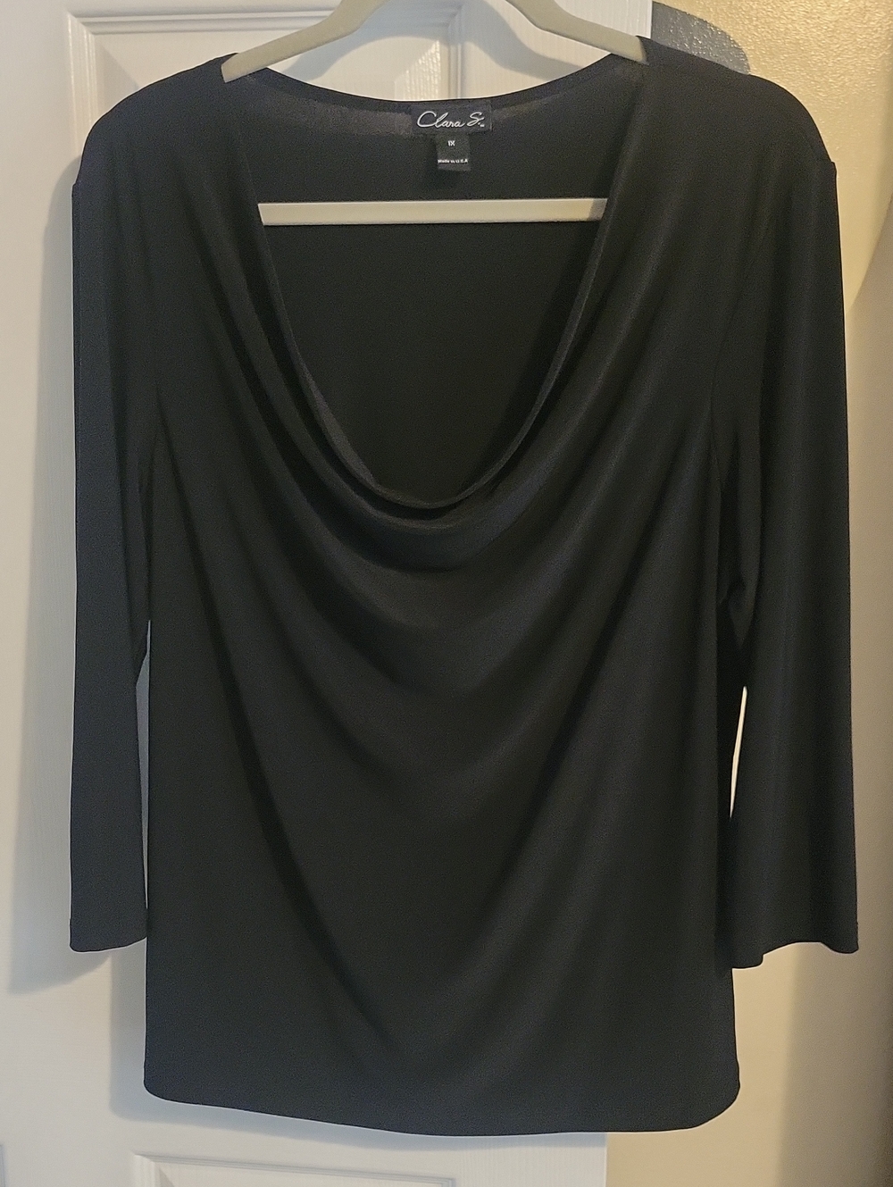CLARA S. Sz1X Black deep Cowell roll Neck Long Sleeve Lightweight Blouse